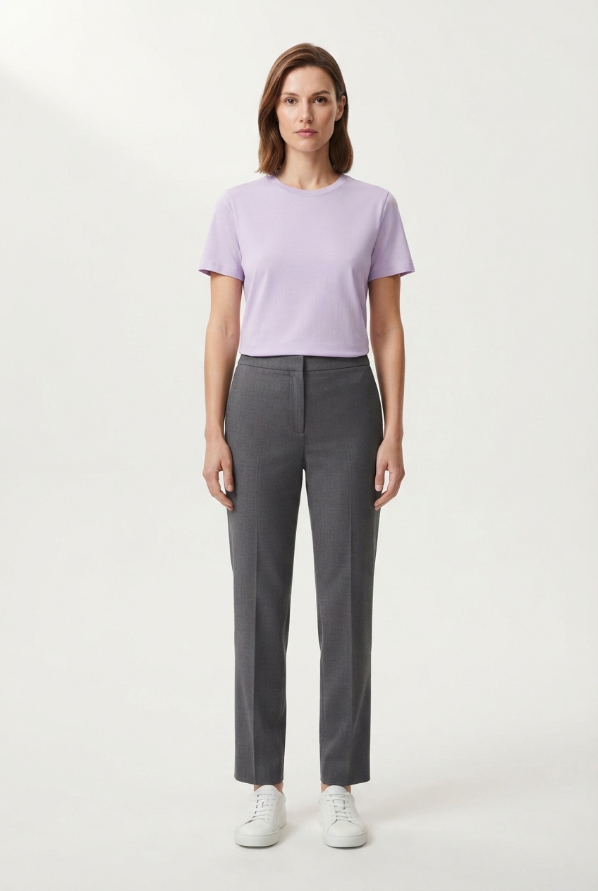 Classic lavender slim stretch cotton women's T-shirt on model