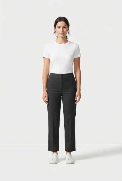 Classic white women's solid cotton T-shirt on model